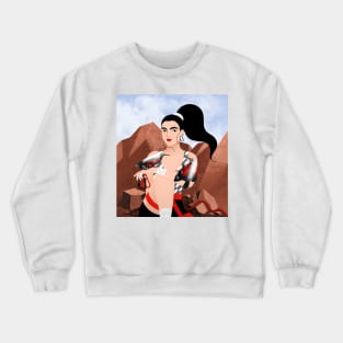 Rock Climber Girl with beautiful wallcreeper birds Crewneck Sweatshirt